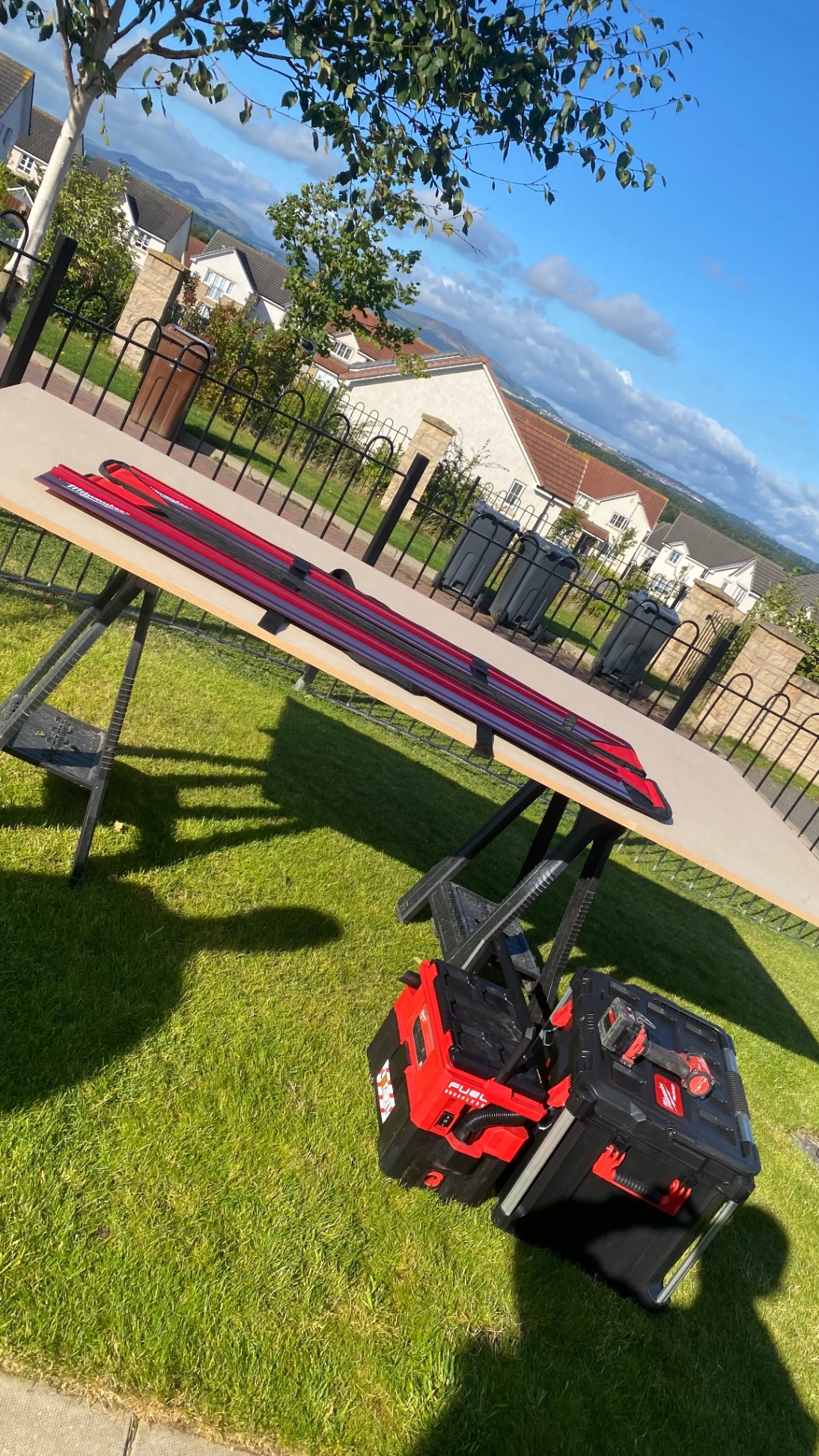 J&M Joiners Milwaukee tools and workbench on site