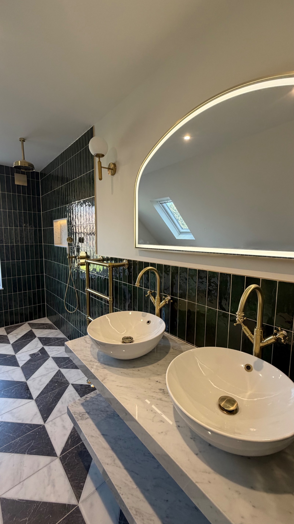 Brass Fixtures & Green Tiling